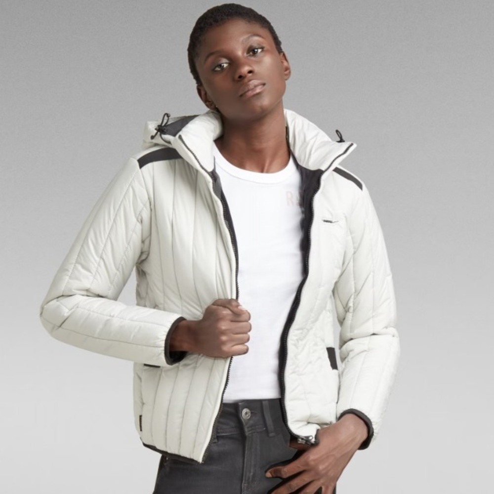 NEW G-Star Raw Meefic Vertical‎ Quilted Jacket Oyster Blue Hooded Puffer Small